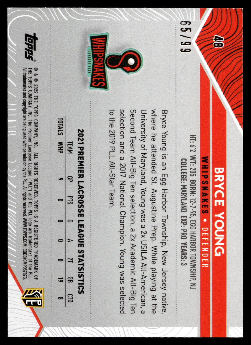 Bryce Young 2022 Topps PLL Whipsnakes Blue 65/99 #48