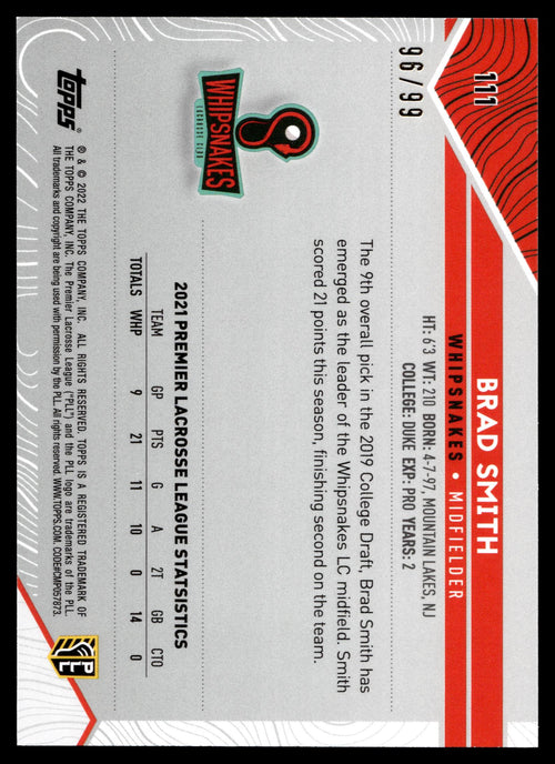 Brad Smith 2022 Topps PLL Whipsnakes Blue 96/99 #111