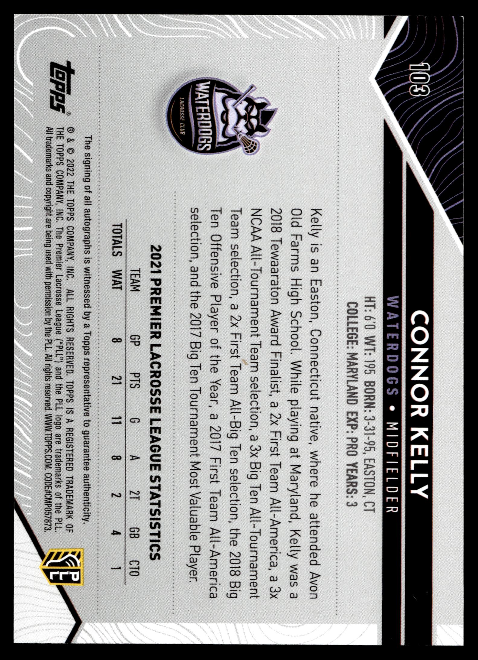 Connor Kelly 2022 Topps PLL Waterdogs Base Auto #103