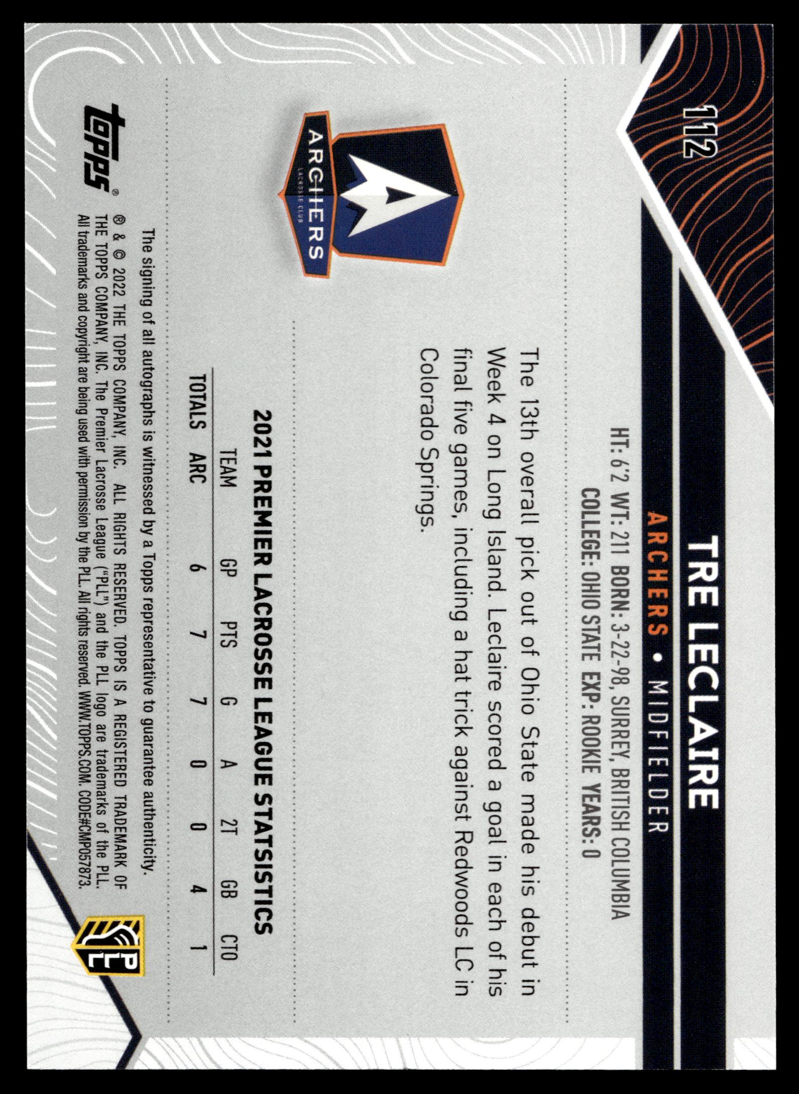 Tre Leclaire 2022 Topps PLL Atlas Base Auto #112