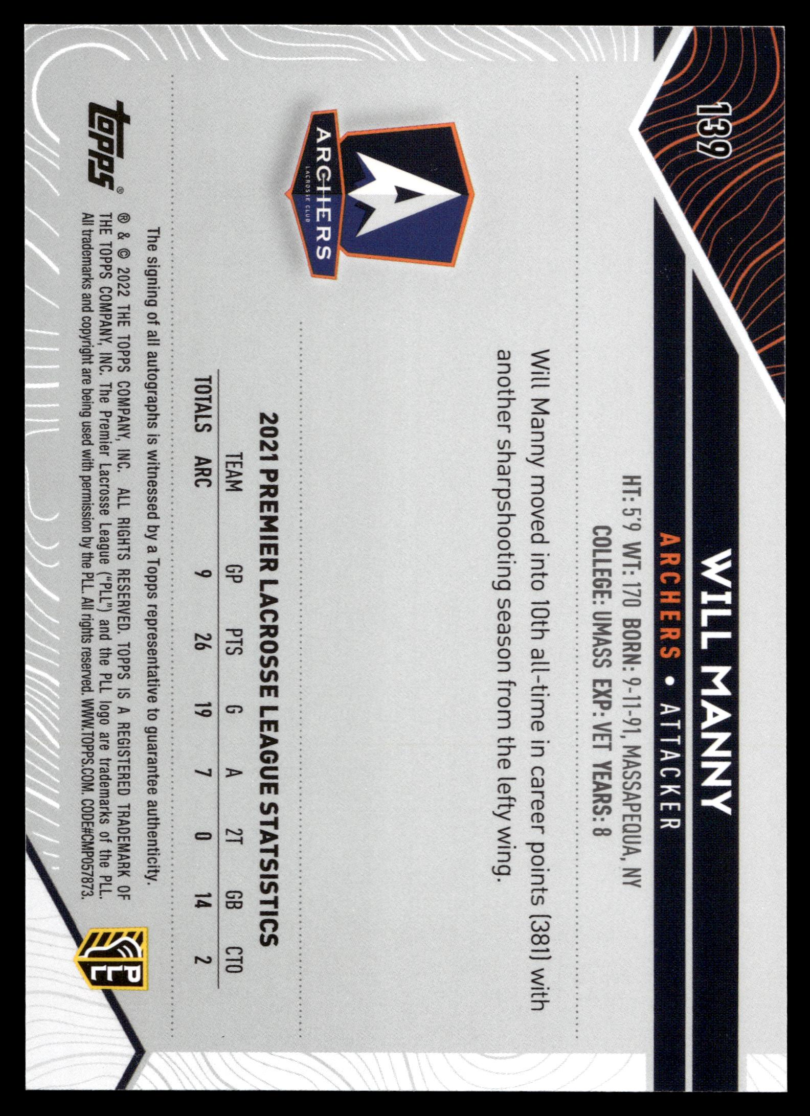 Will Manny 2022 Topps PLL Atlas Base Auto #139