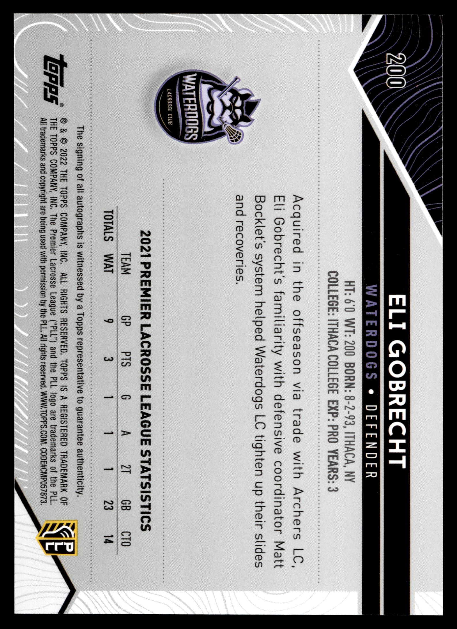 Eli Gobrecht 2022 Topps PLL Waterdogs Base Auto #200