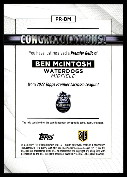Ben McIntosh 2022 Topps PLL Waterdogs Premier Relics #PR-BM