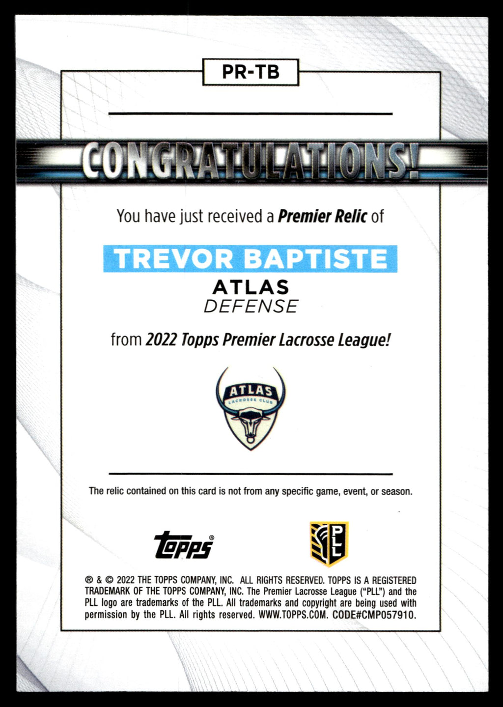 Trevor Baptiste 2022 Topps PLL Atlas Premier Relics #PR=TB