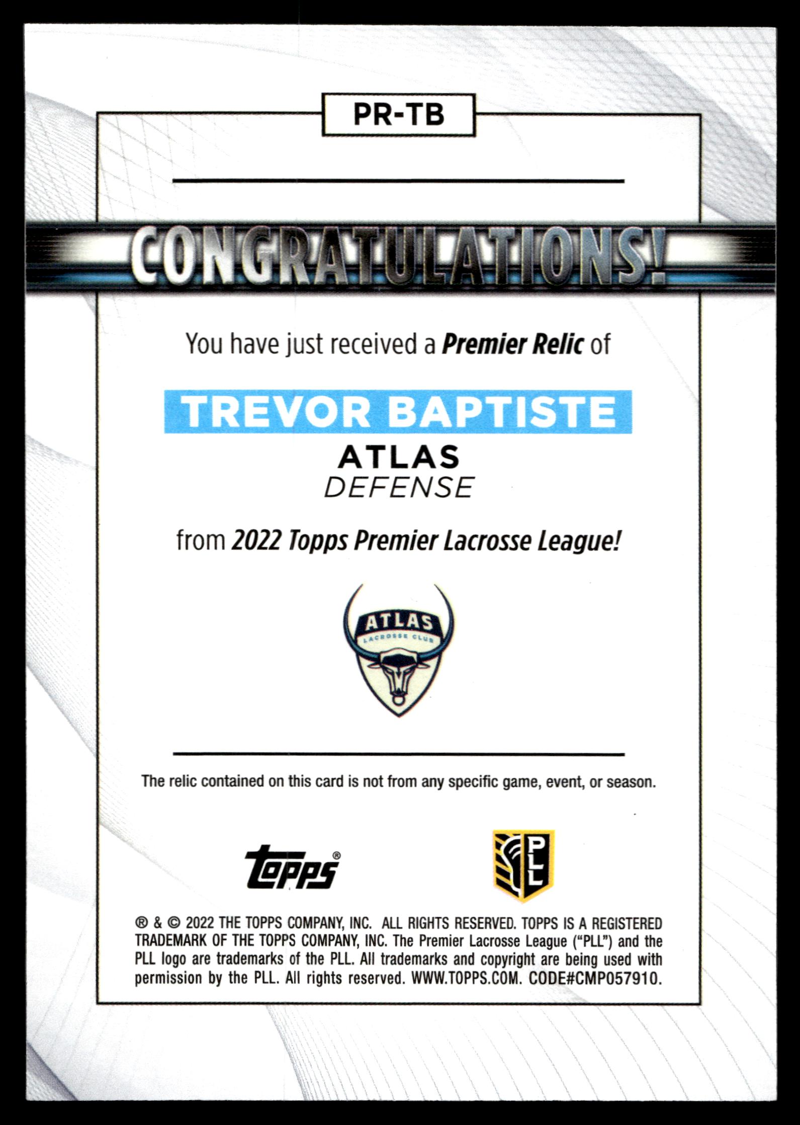 Trevor Baptiste 2022 Topps PLL Atlas Premier Relics #PR=TB
