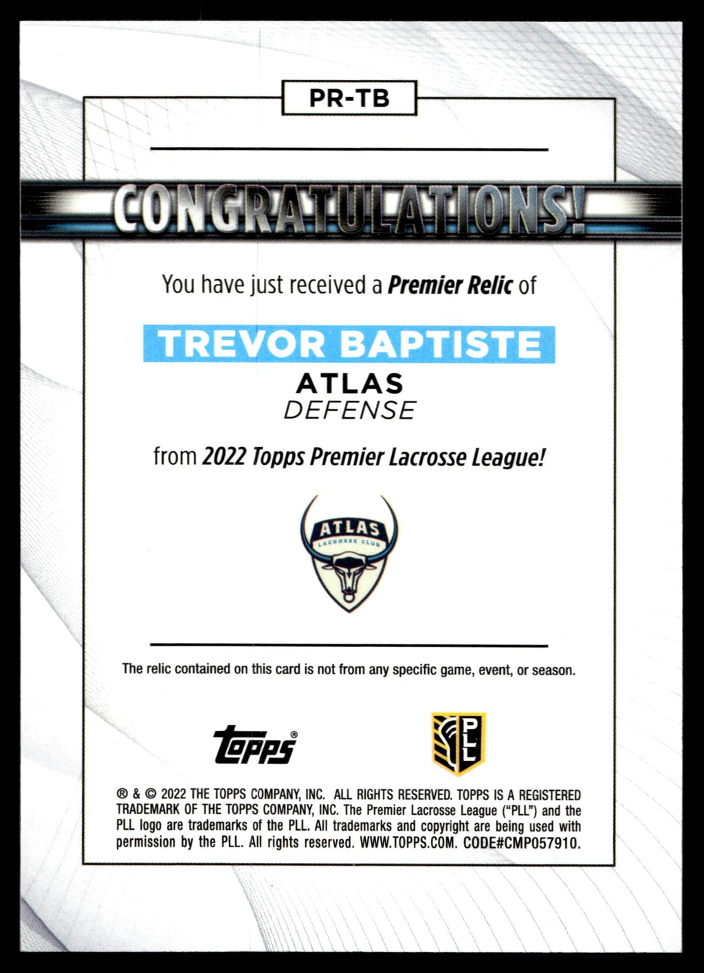 Trevor Baptiste 2022 Topps PLL Atlas Premier Relics #PR=TB