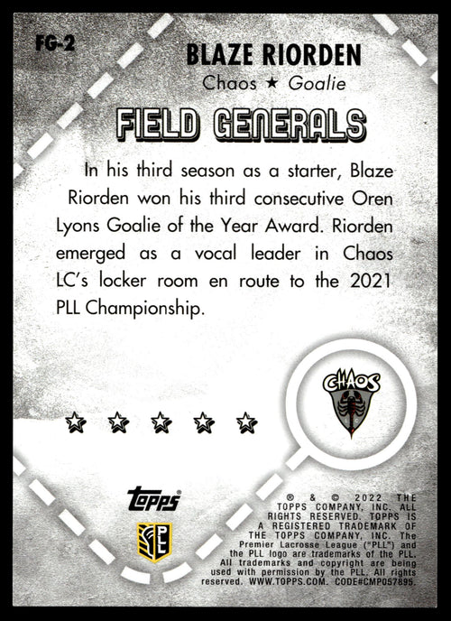 Blaze Riorden 2022 Topps PLL Chaos Field Generals #FG-2