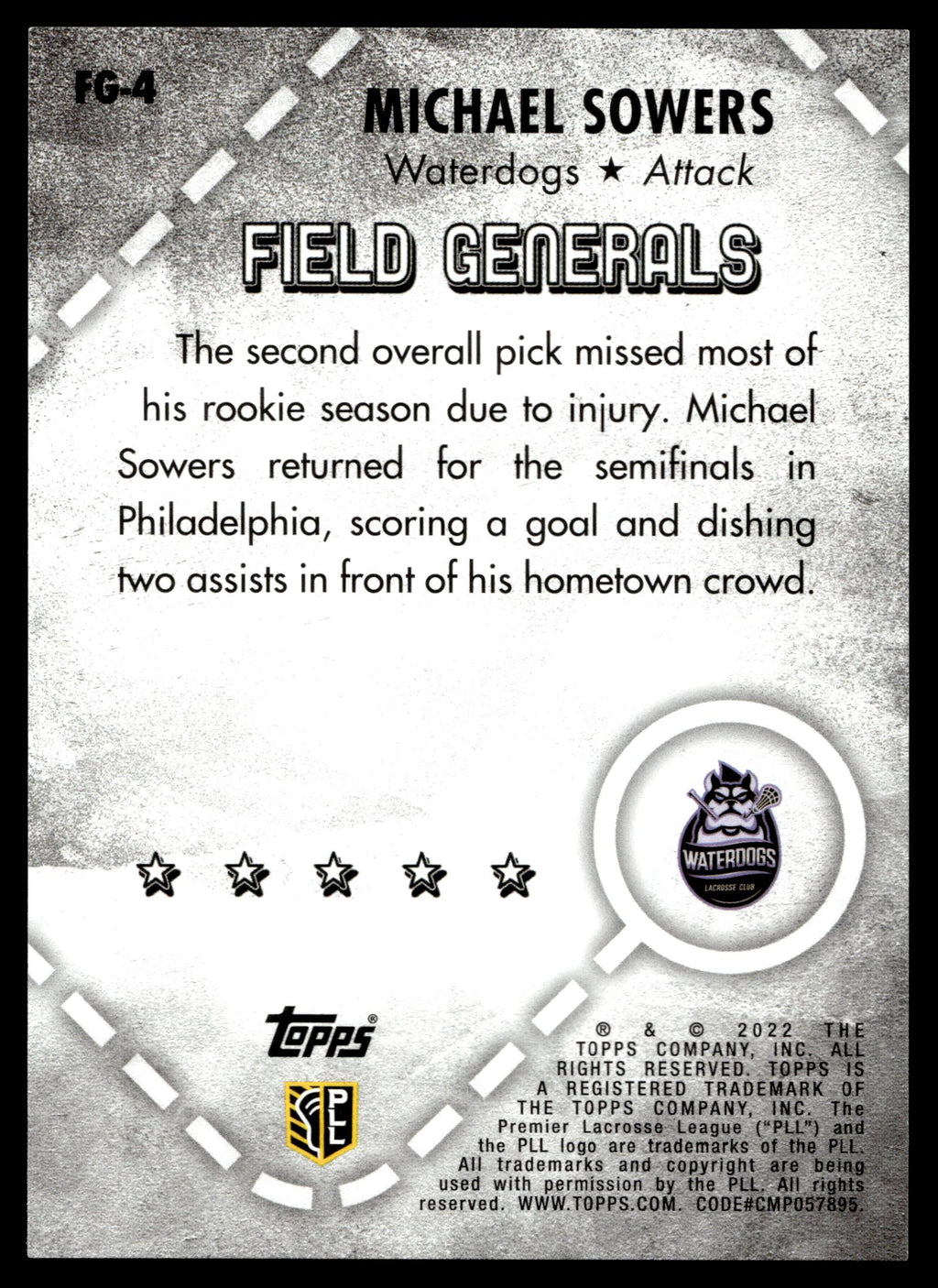 Michael Sowers 2022 Topps PLL Waterdogs Field Generals #FG-4