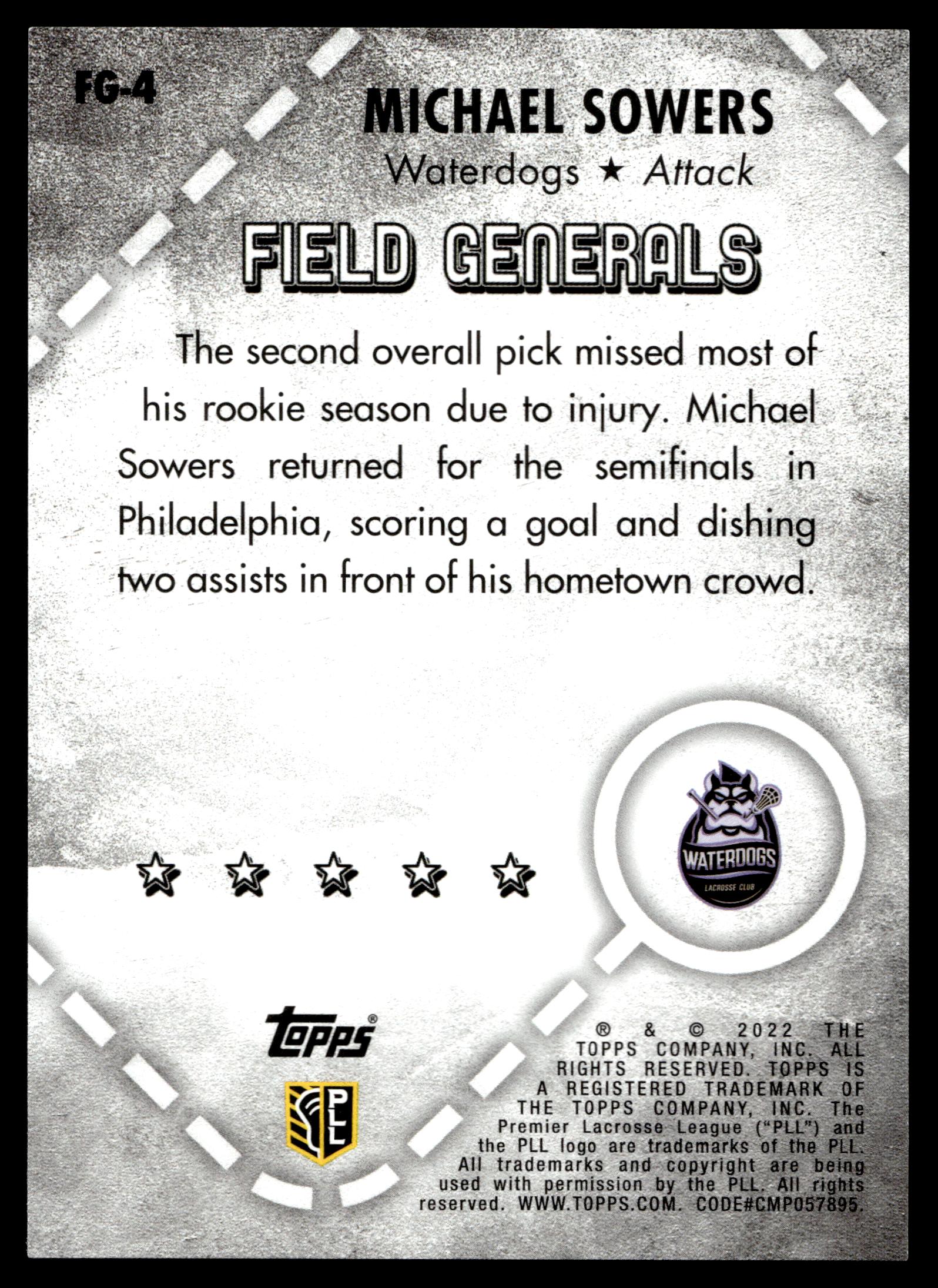 Michael Sowers 2022 Topps PLL Waterdogs Field Generals #FG-4