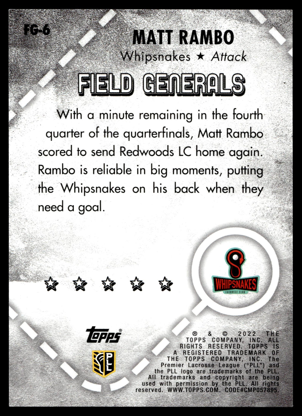 Matt Rambo 2022 Topps PLL Whipsnakes Field Generals #FG-6