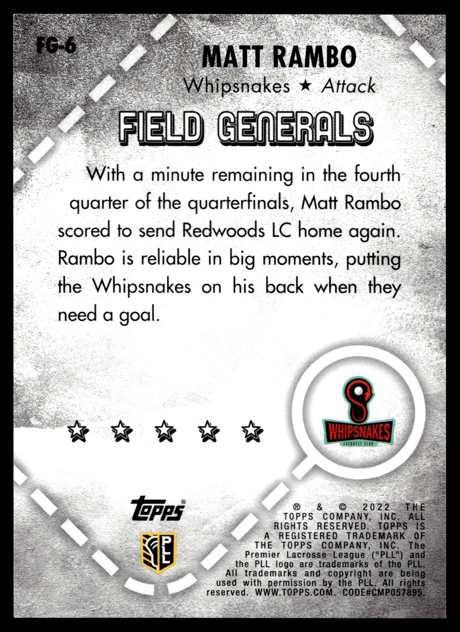 Matt Rambo 2022 Topps PLL Whipsnakes Field Generals #FG-6
