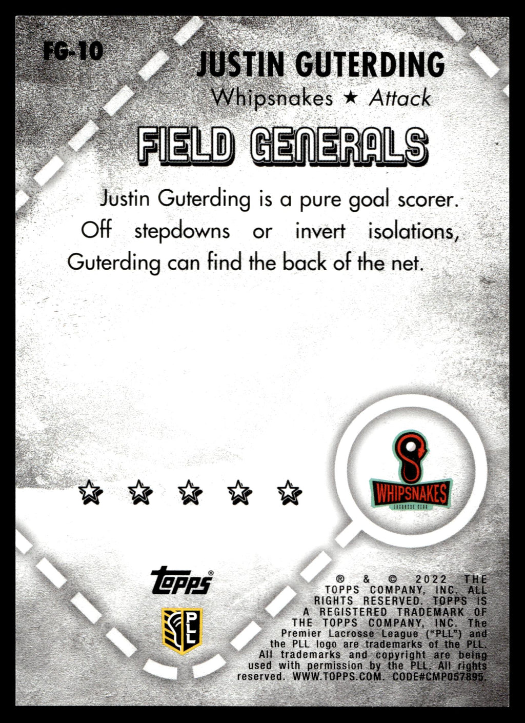 Justin Guterding 2022 Topps PLL Whipsnakes Field Generals #FG-10