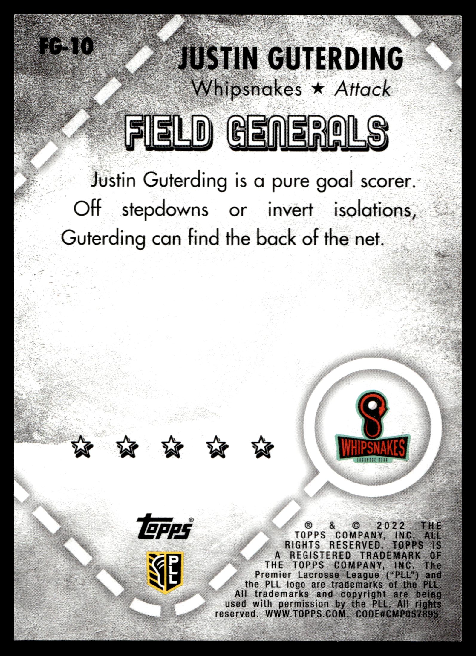 Justin Guterding 2022 Topps PLL Whipsnakes Field Generals #FG-10