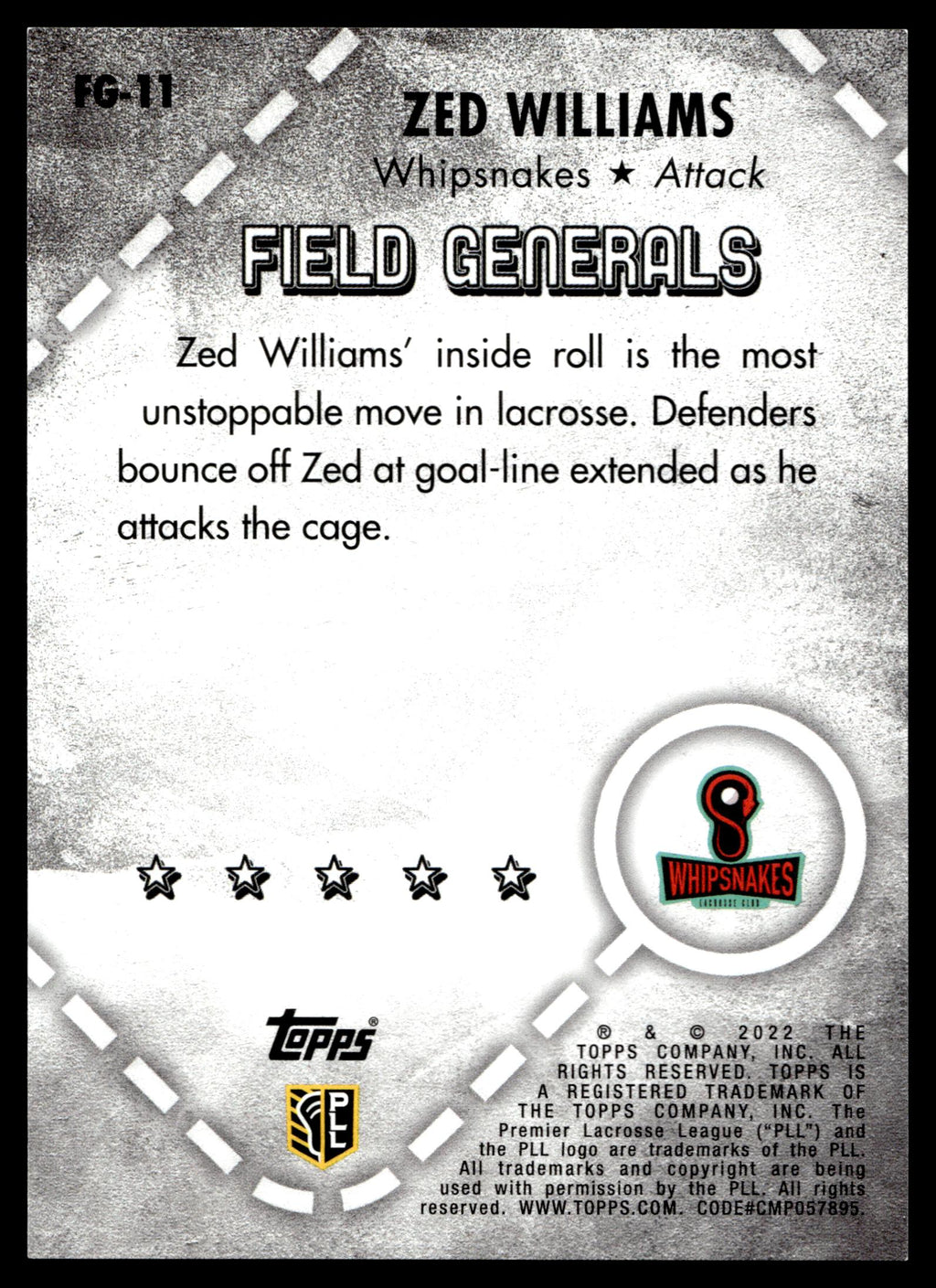 Zed Williams 2022 Topps PLL Whipsnakes Field Generals #FG-11