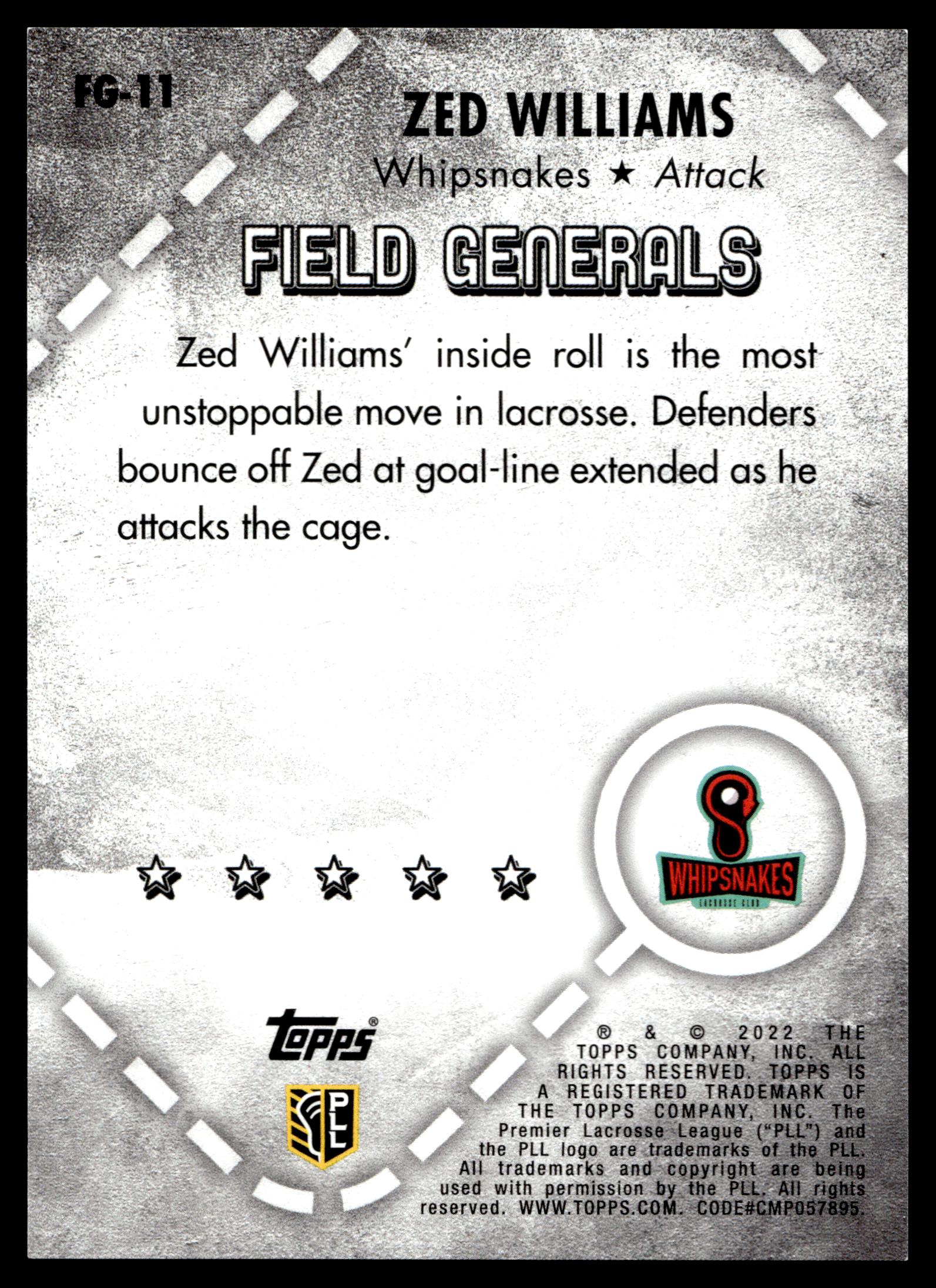 Zed Williams 2022 Topps PLL Whipsnakes Field Generals #FG-11