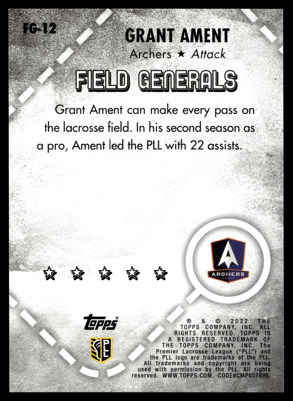 Grant Ament 2022 Topps PLL Archers Field Generals #FG-12
