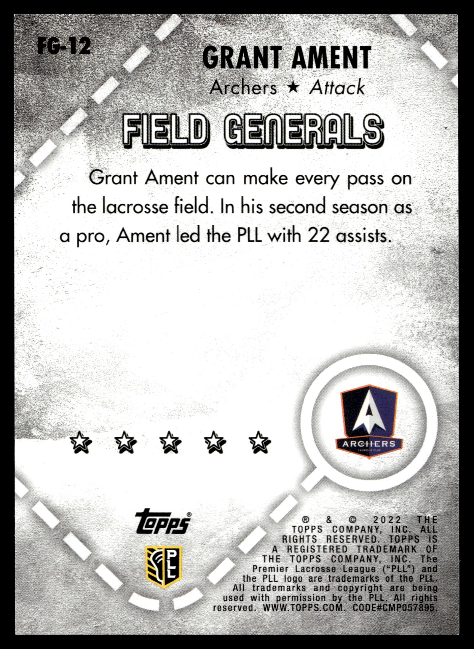 Grant Ament 2022 Topps PLL Archers Field Generals #FG-12