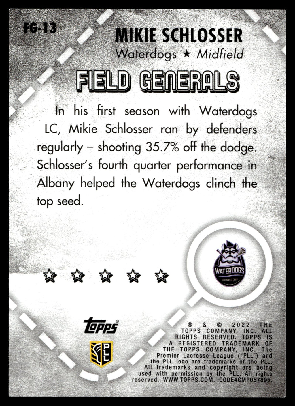 Mikie Schlosser 2022 Topps PLL Waterdogs Field Generals #FG-13