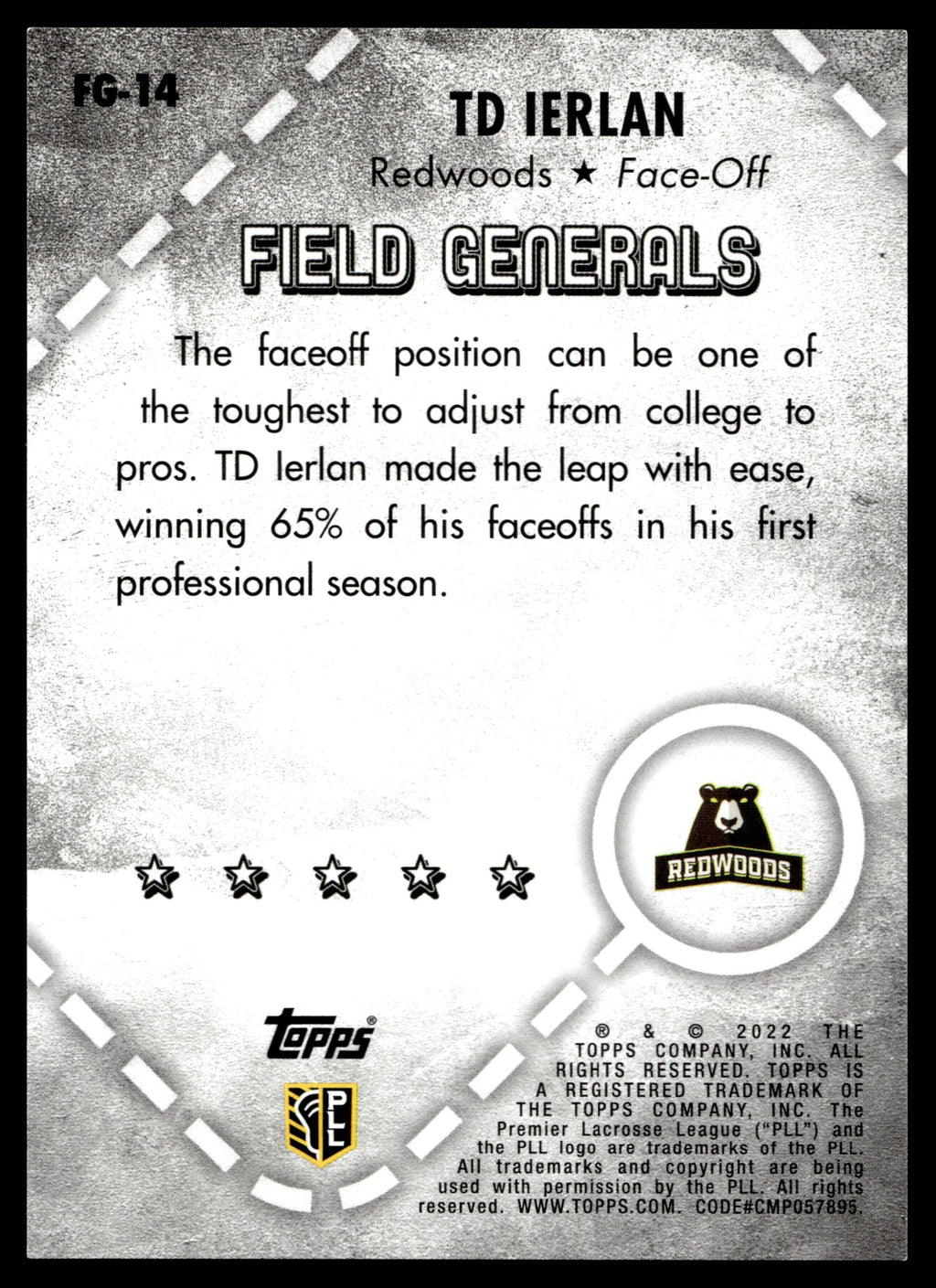 TD Ierlan 2022 Topps PLL Redwoods Field Generals #FG-14