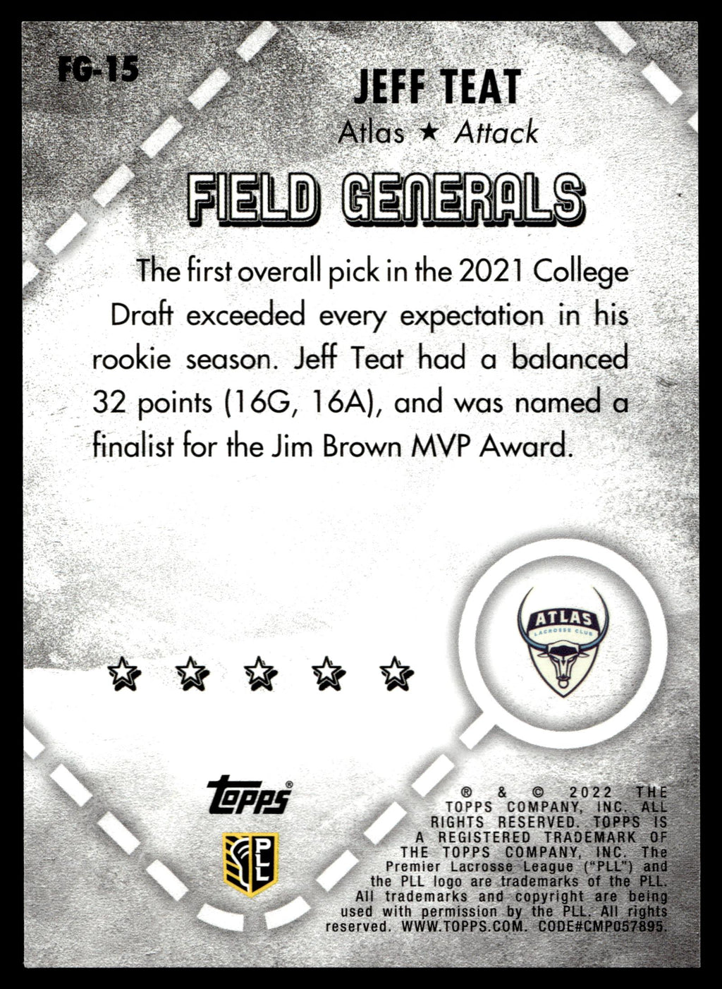 Jeff Teat 2022 Topps PLL Atlas Field Generals #FG-15