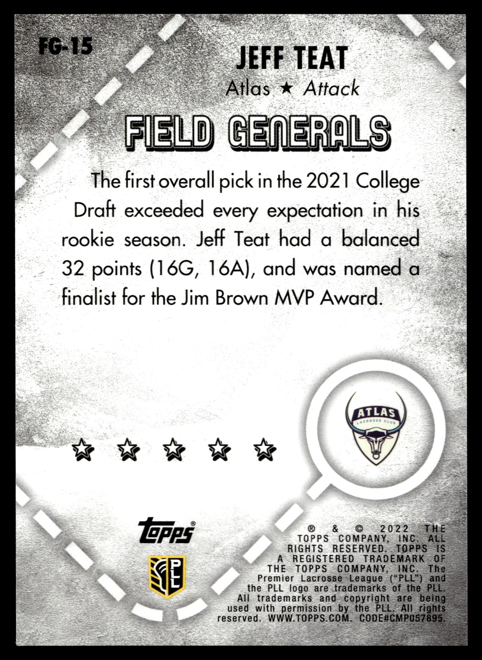 Jeff Teat 2022 Topps PLL Atlas Field Generals #FG-15
