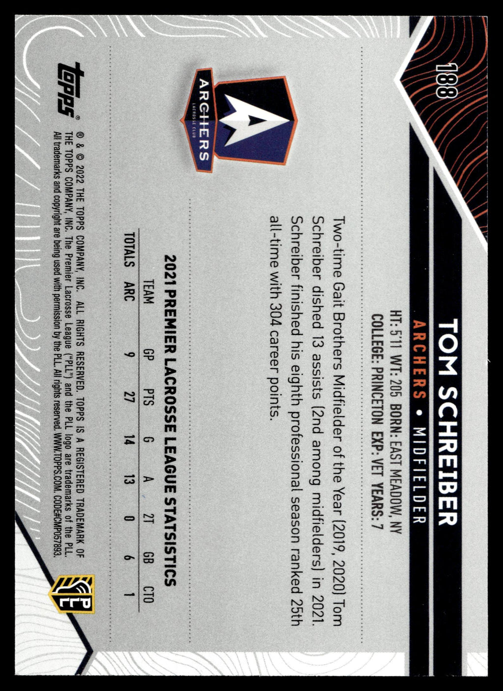 Tom Schreiber 2022 Topps PLL Archers Image Variations #188