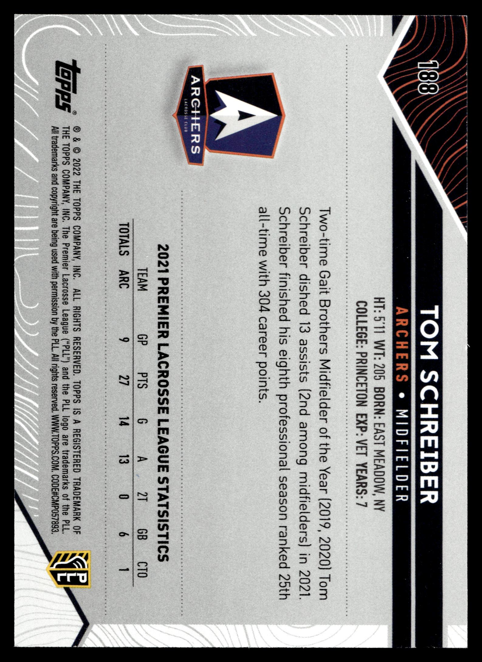 Tom Schreiber 2022 Topps PLL Archers Image Variations #188