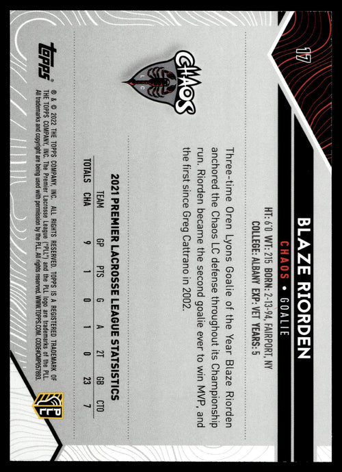 Blaze Riorden 2022 Topps PLL Chaos Image Variations #17
