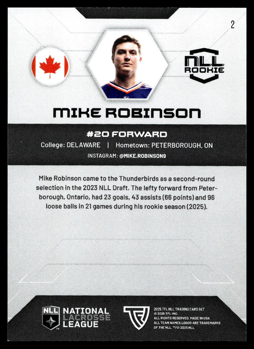 Mike Robinson 2025 TFL Sports NLL Halifax Thunderbirds Color Match #2