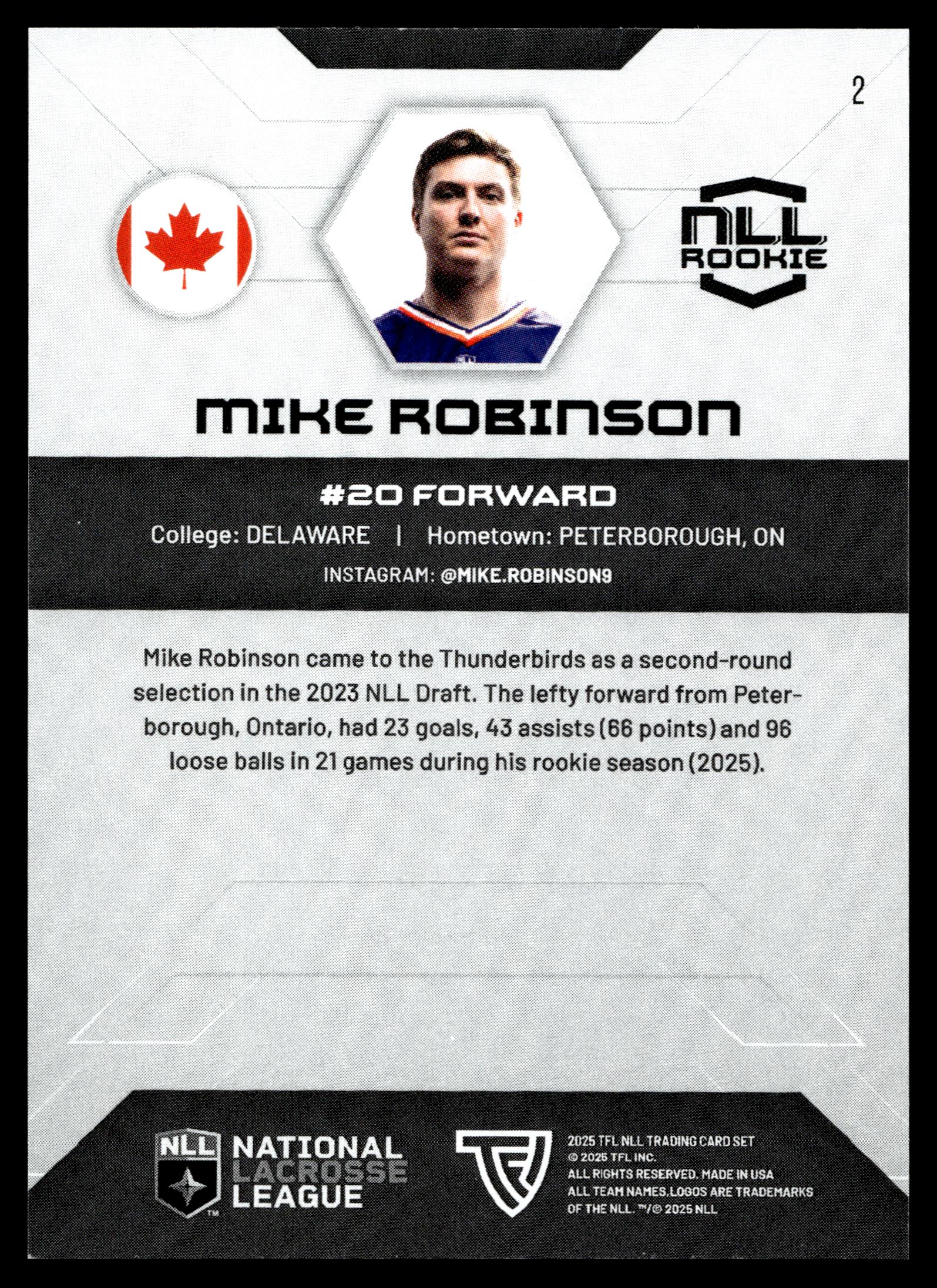 Mike Robinson 2025 TFL Sports NLL Halifax Thunderbirds Color Match #2