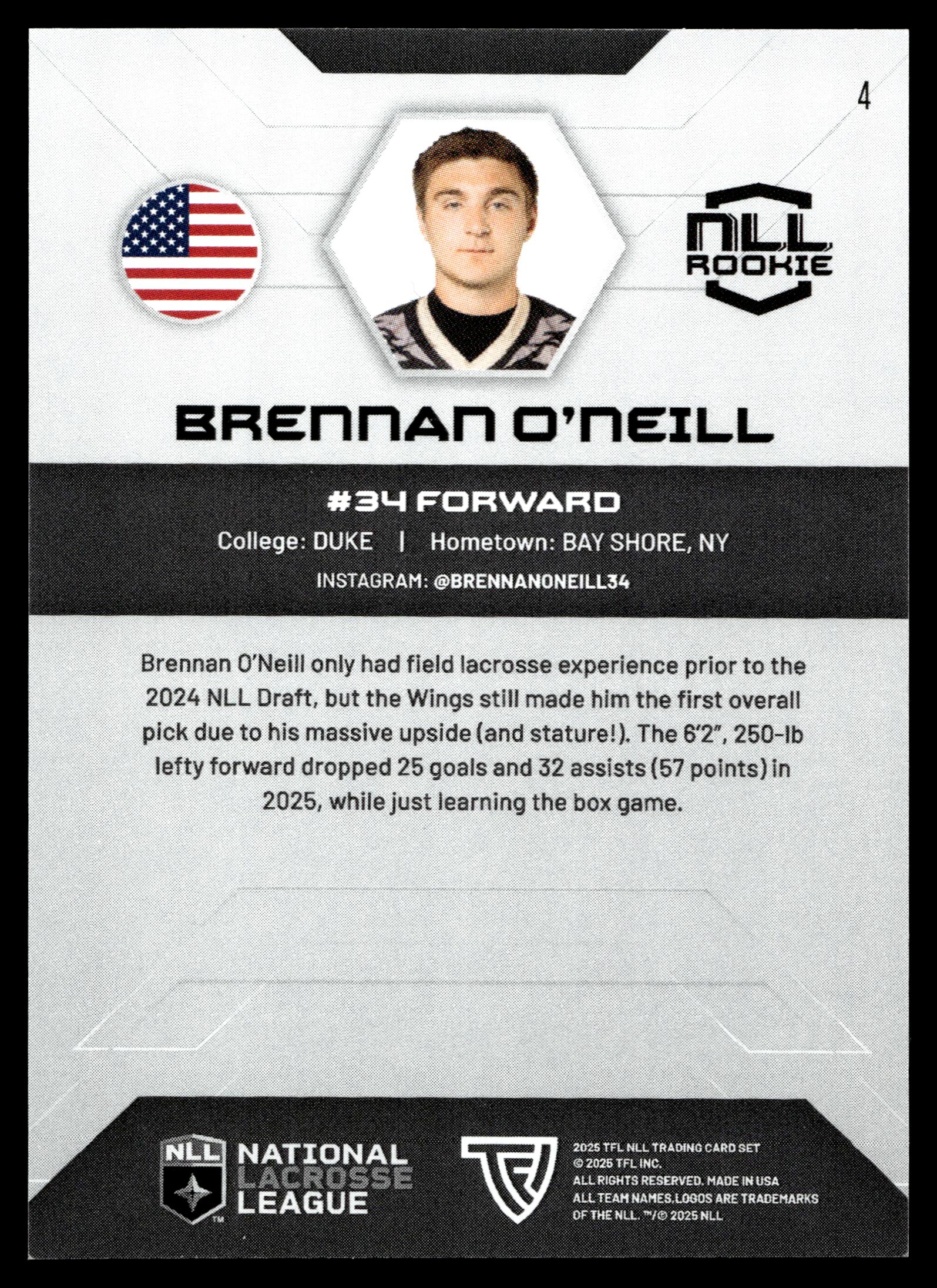 Brennan O'Neill 2025 TFL Sports NLL Philadelphia Wings Color Match #4