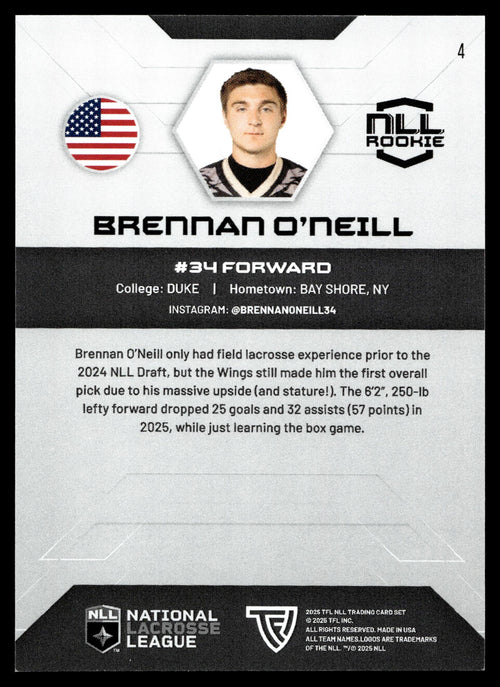 Brennan O'Neill 2025 TFL Sports NLL Philadelphia Wings Color Match #4