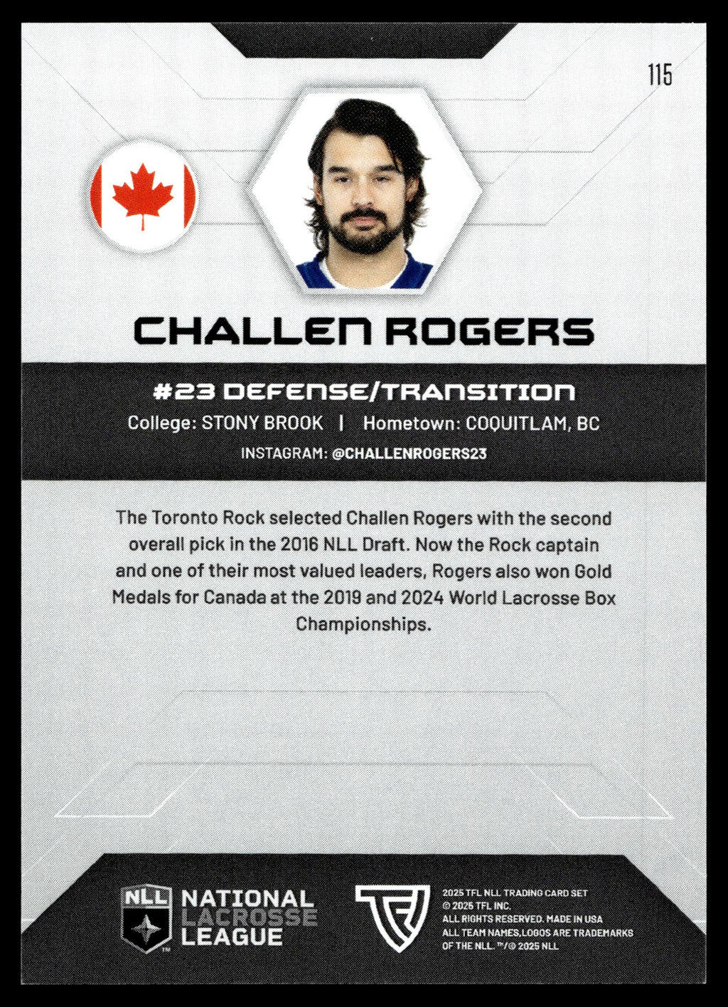 Challen Rogers 2025 TFL Sports NLL Toronto Rock Color Match #115