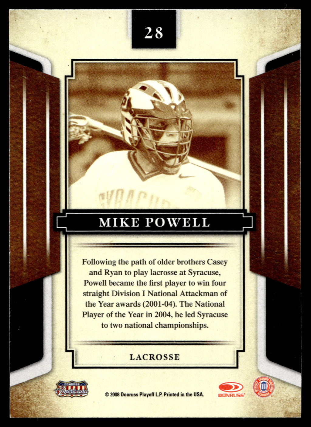 Mike Powell 2008 Donruss Sports Legends Syracuse Orange #28