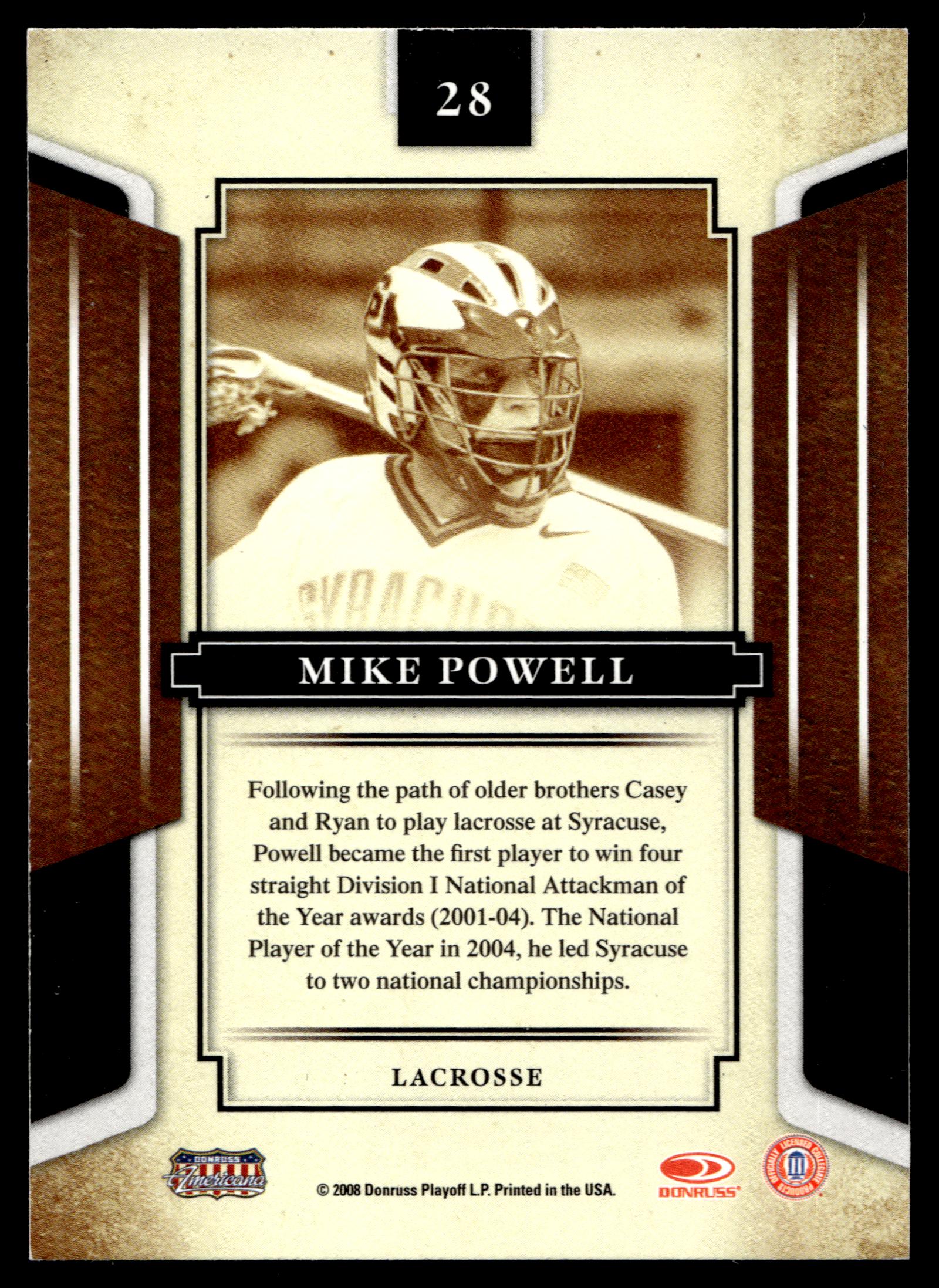 Mike Powell 2008 Donruss Sports Legends Syracuse Orange #28