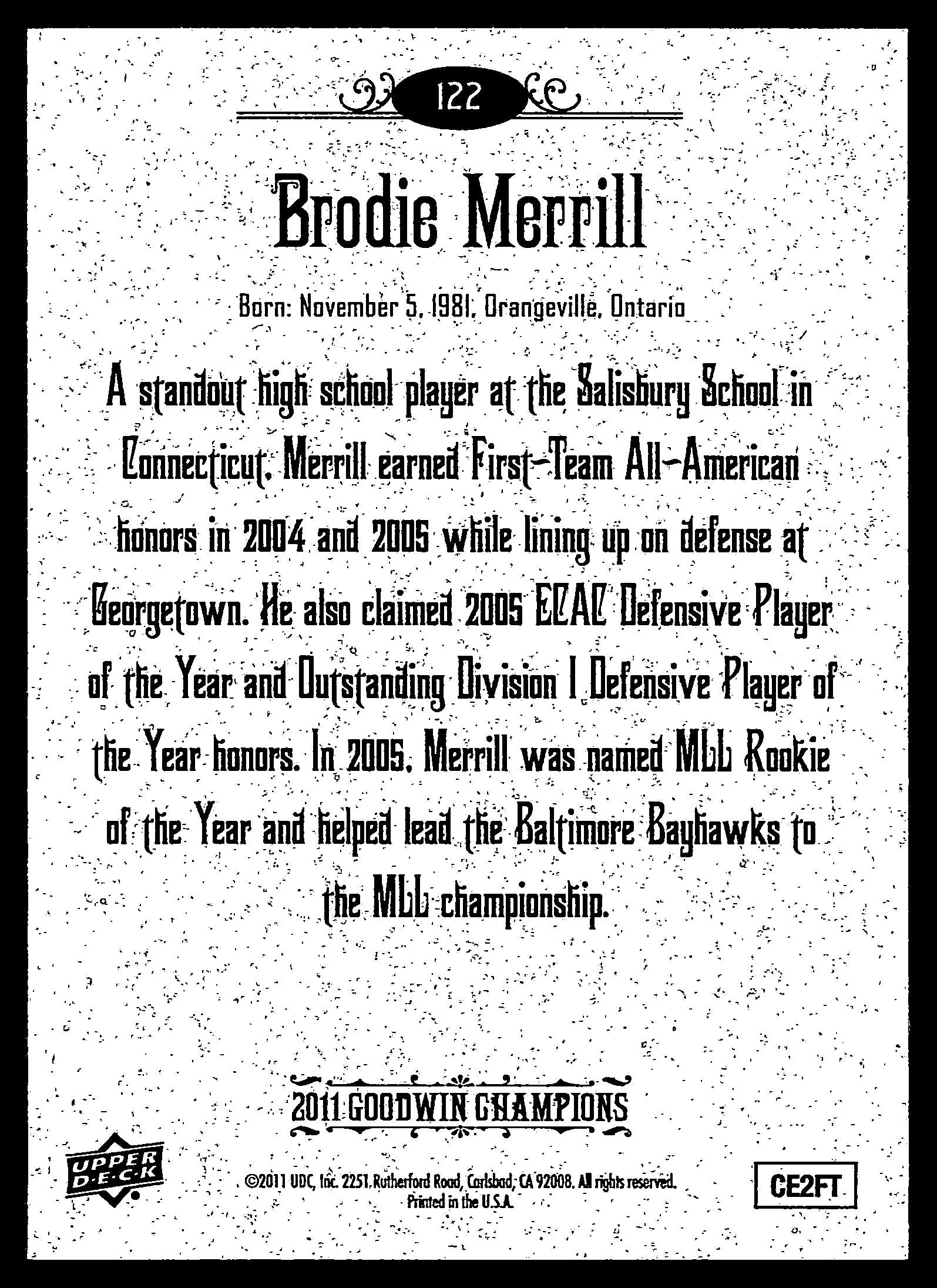 Brodie Merrill 2011 Upper Deck Goodwin Champions #122