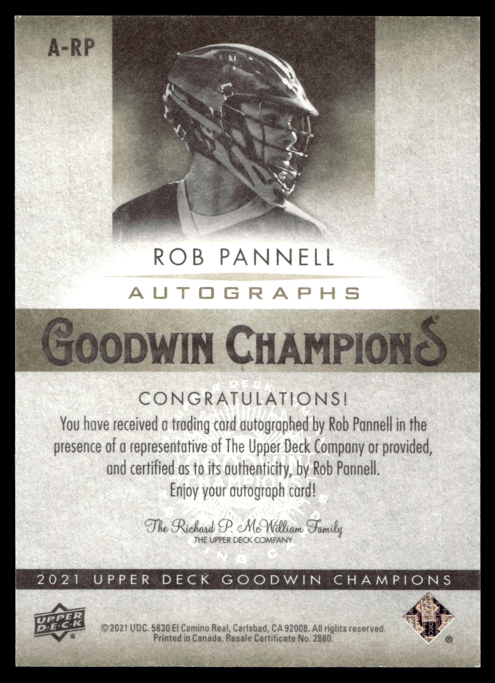 Rob Pannell 2021 Upper Deck Goodwin Champions New York Lizards Autographs #A-RP