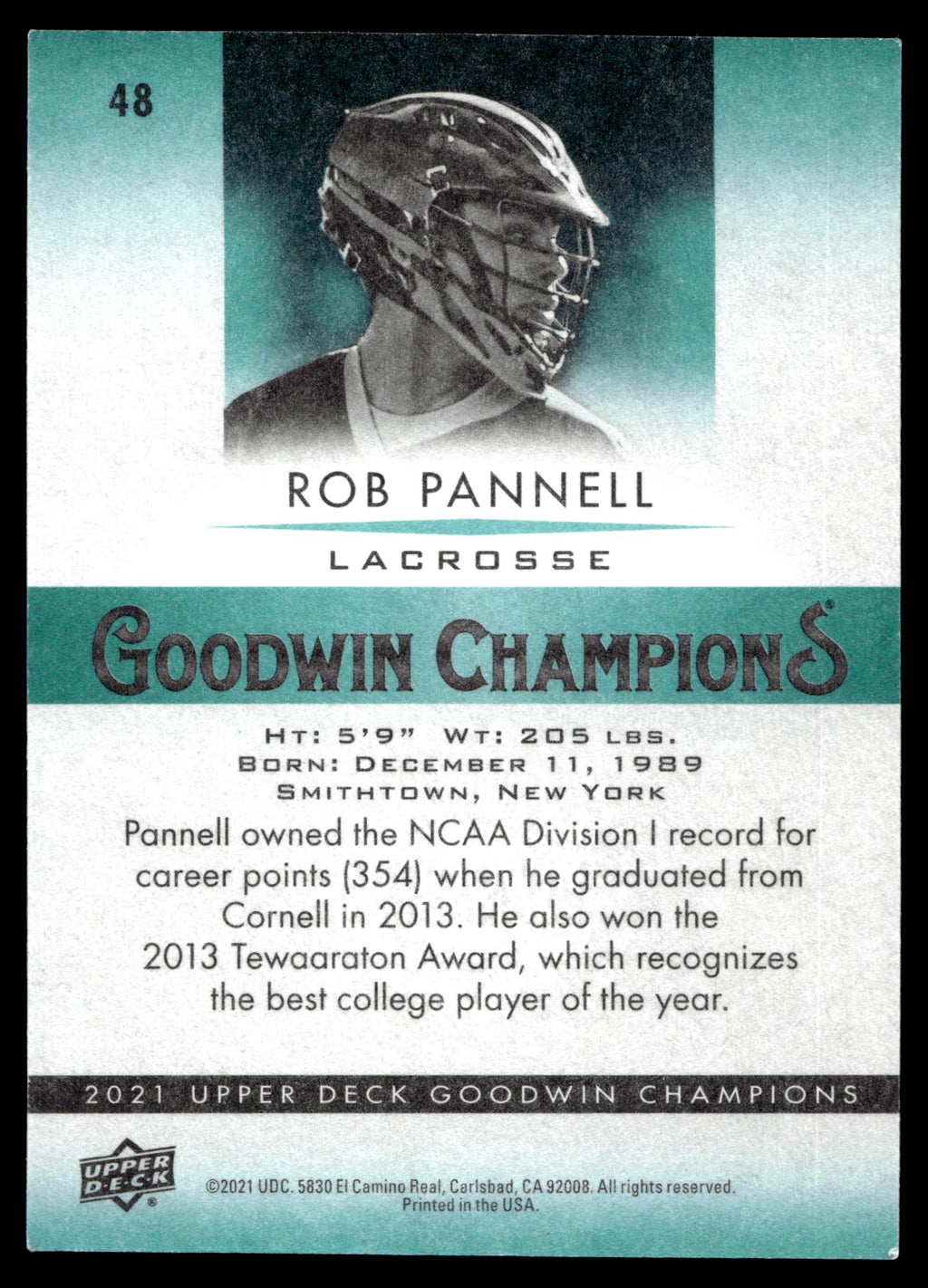 Rob Pannell 2021 Upper Deck Goodwin Champions New York Lizards #48