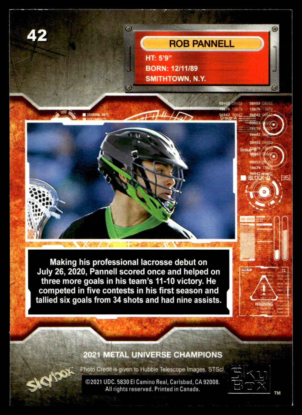 Rob Pannell 2021 SkyBox Metal Universe Champions New York Lizards Copper #42