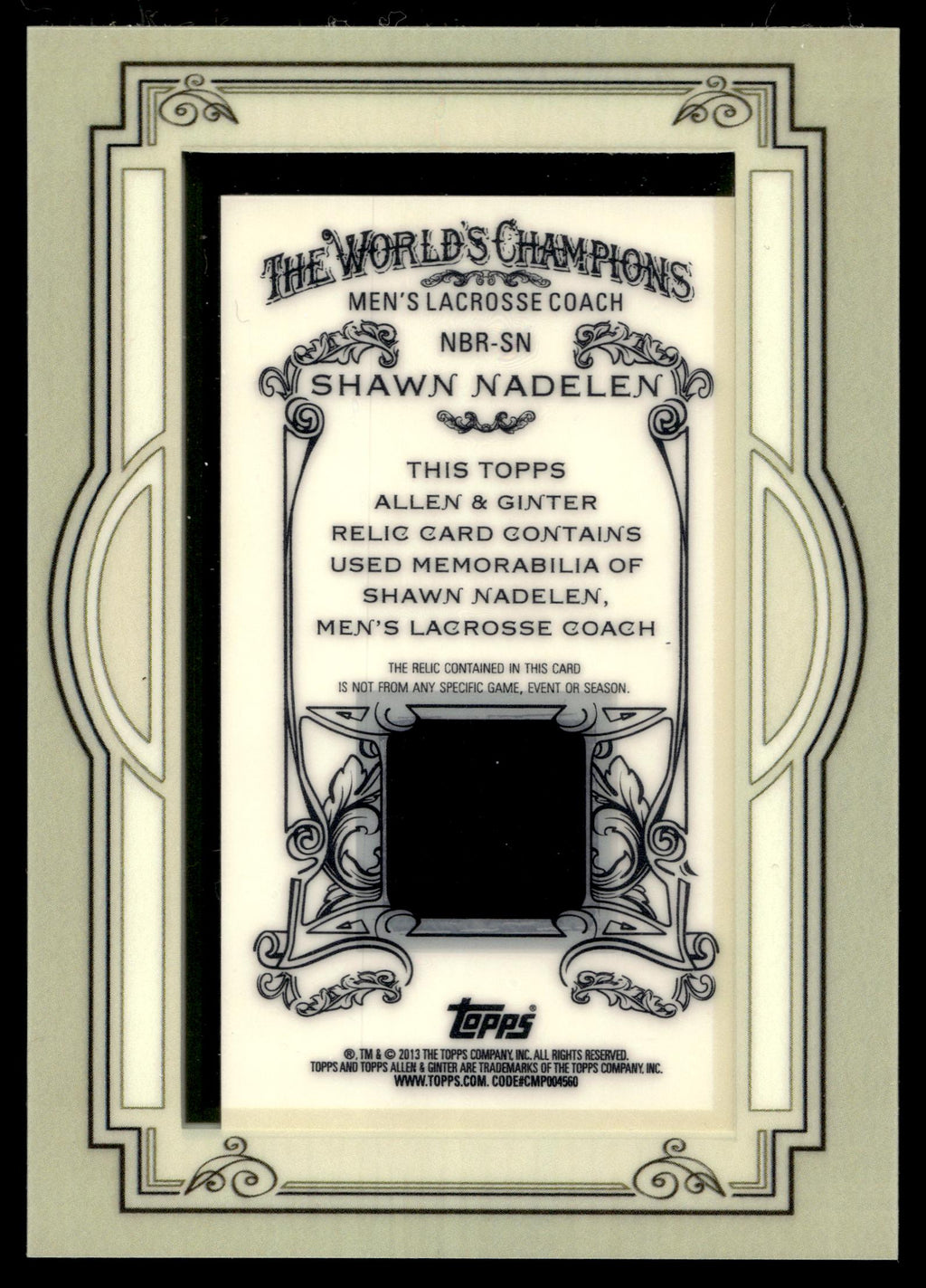 Shawn Nadelen 2013 Topps Allen & Ginter Framed Mini Relics #NBR-SN