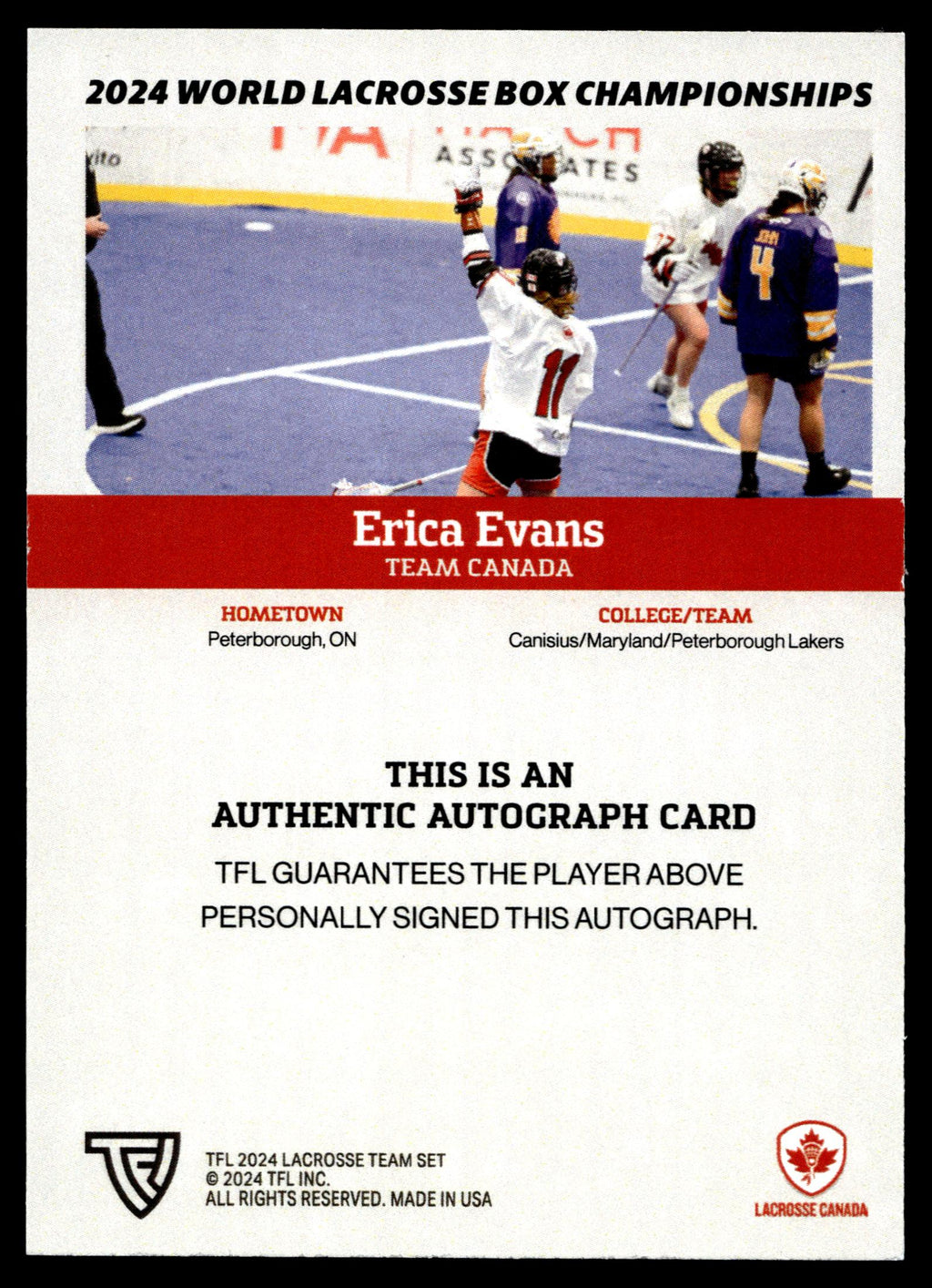 Erica Evans 2024 TFL WBLC Team Canada Base Auto