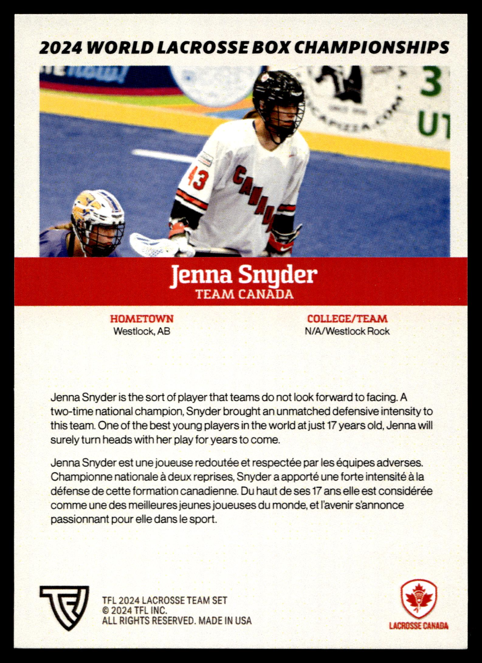 Jenna Snyder 2024 TFL WBLC Team Canada Silver