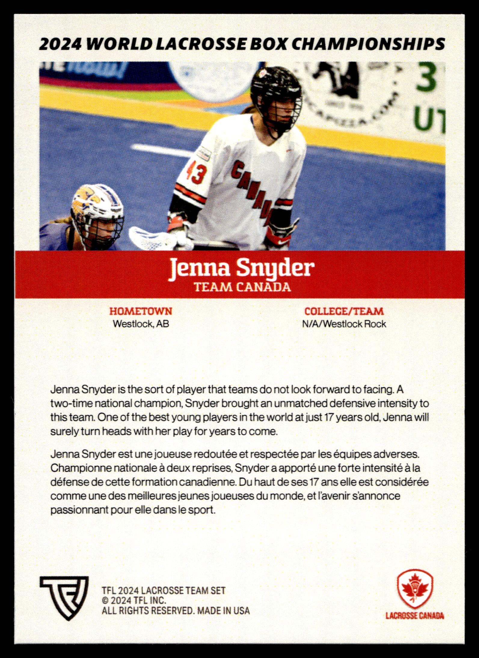 Jenna Snyder 2024 TFL WBLC Team Canada Tie Dye