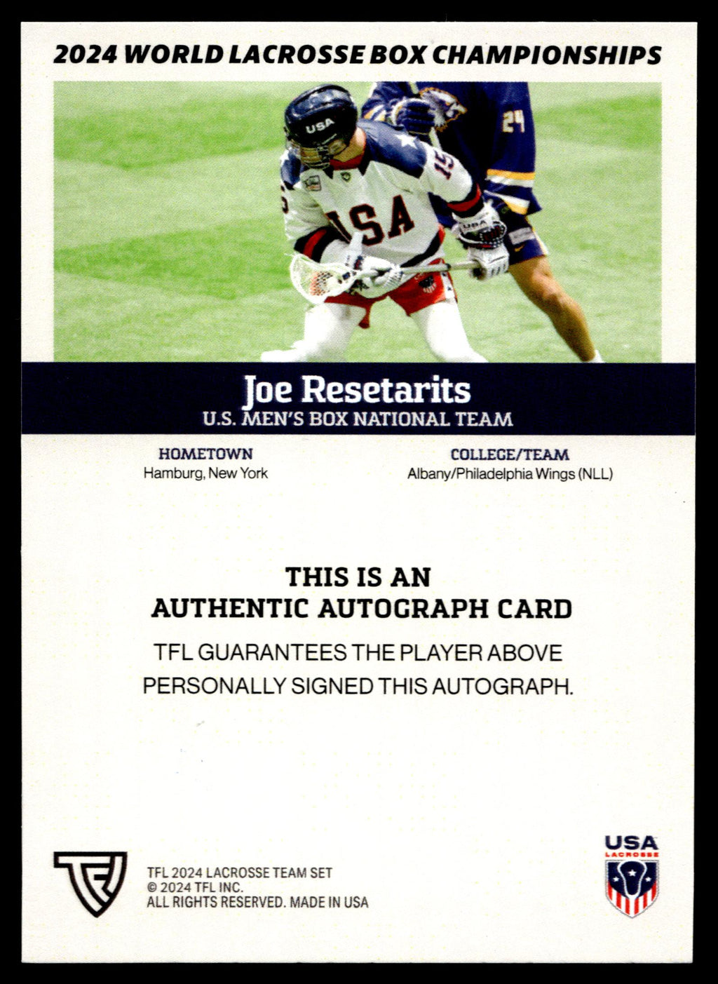 Joe Resetarits 2024 TFL WBLC Team USA Silver Auto 6/10
