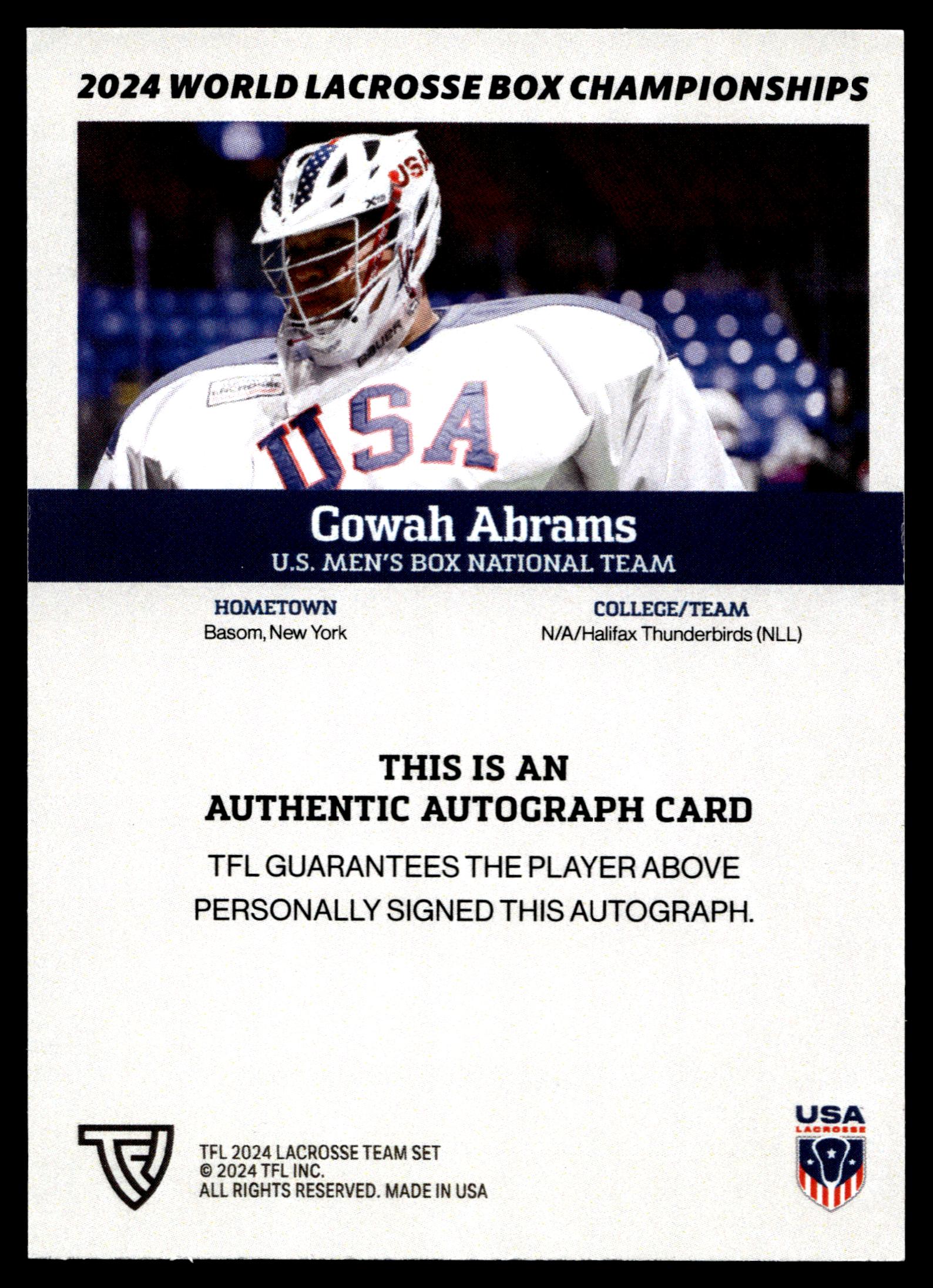 Gowah Abrams 2024 TFL WBLC Team USA Base Auto