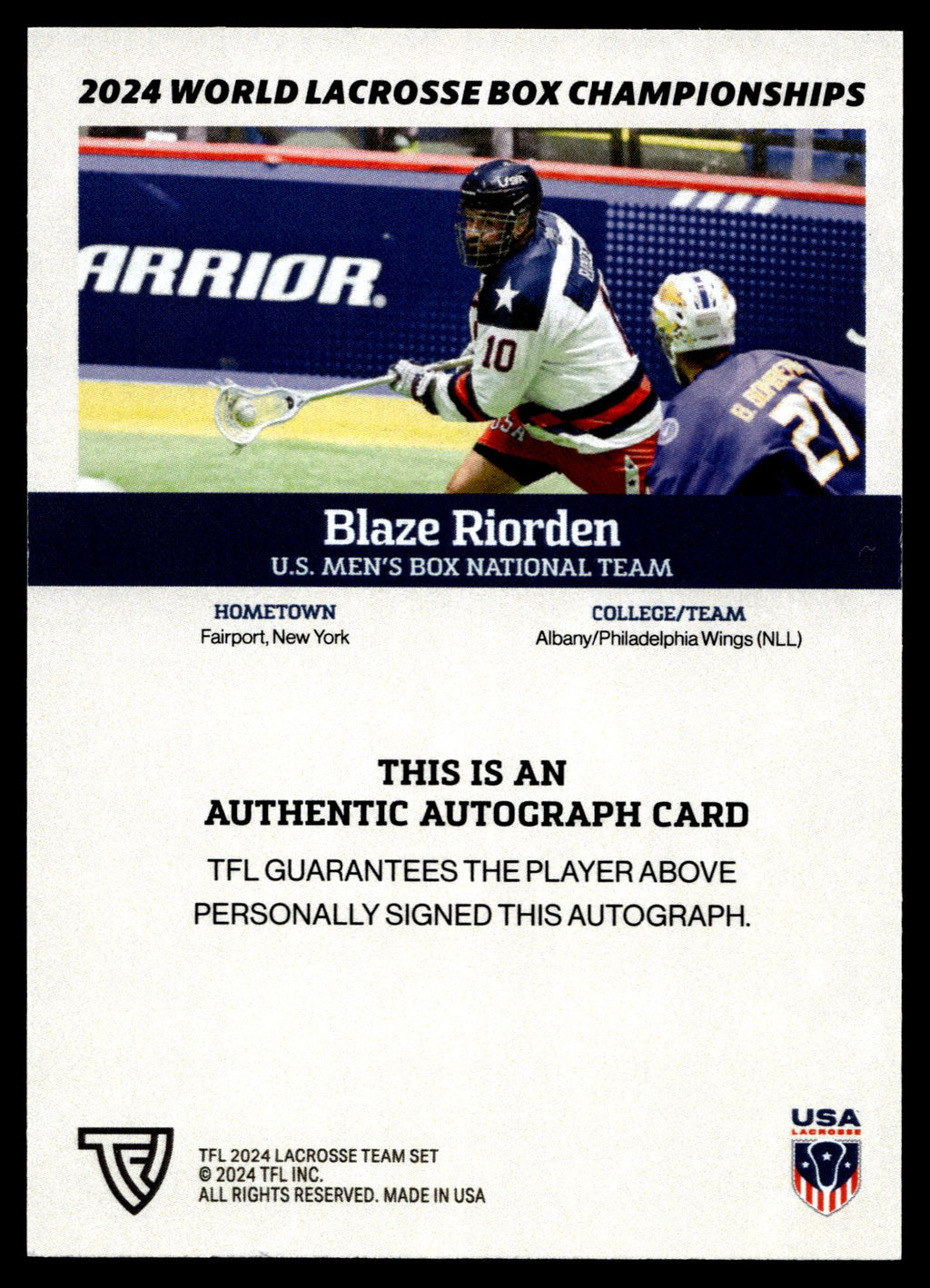 Blaze Riorden 2024 TFL WBLC Team USA Base Auto