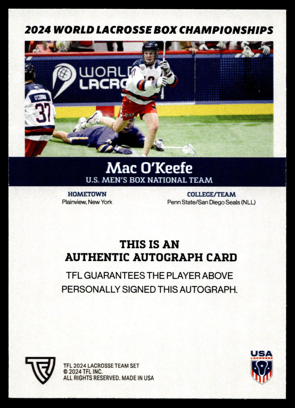 Mac O'Keefe 2024 TFL WBLC Team USA Base Auto