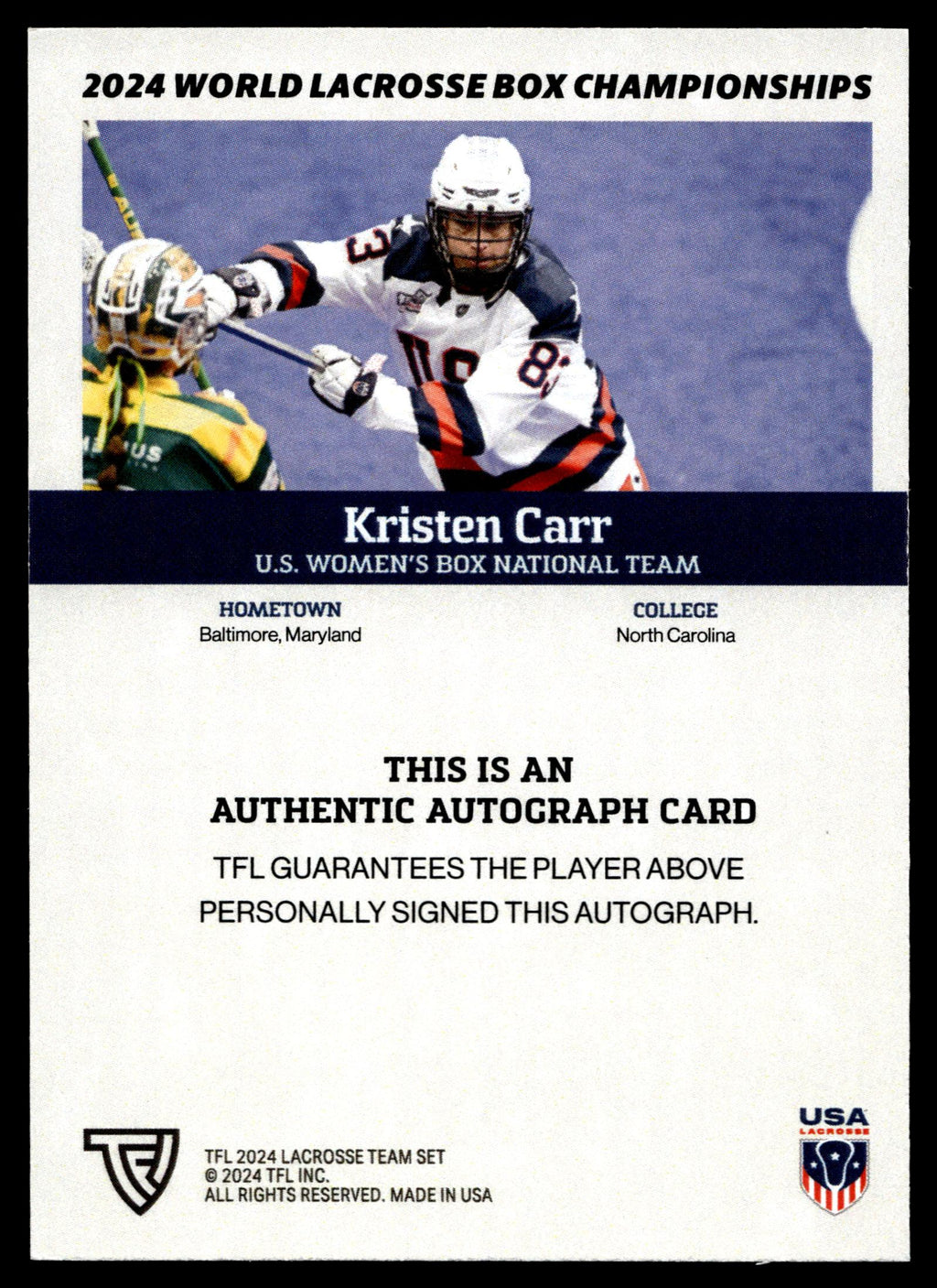 Kristen Carr 2024 TFL WBLC Team USA Base Auto