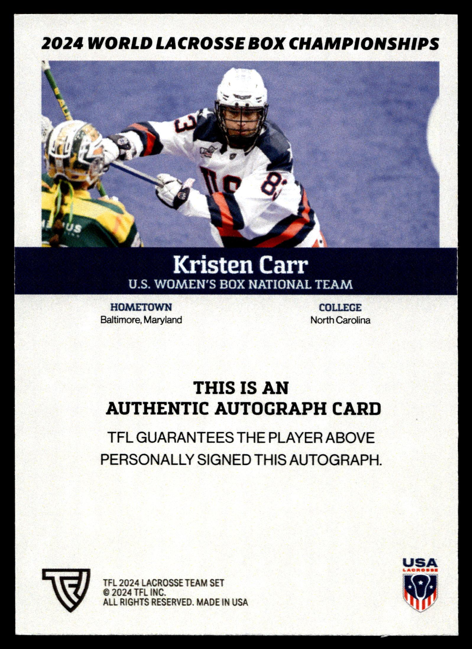 Kristen Carr 2024 TFL WBLC Team USA Base Auto