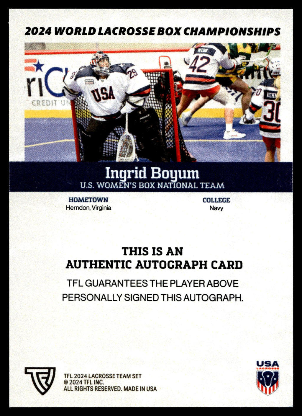 Ingrid Boyum 2024 TFL WBLC Team USA Base Auto